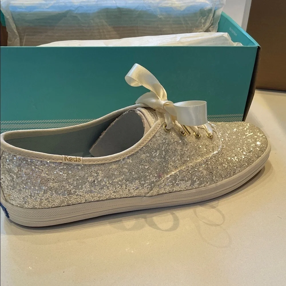 🆕 Keds & Kate Spade New York Champion Glitter Sneakers, Bridal, Cream, Size 10